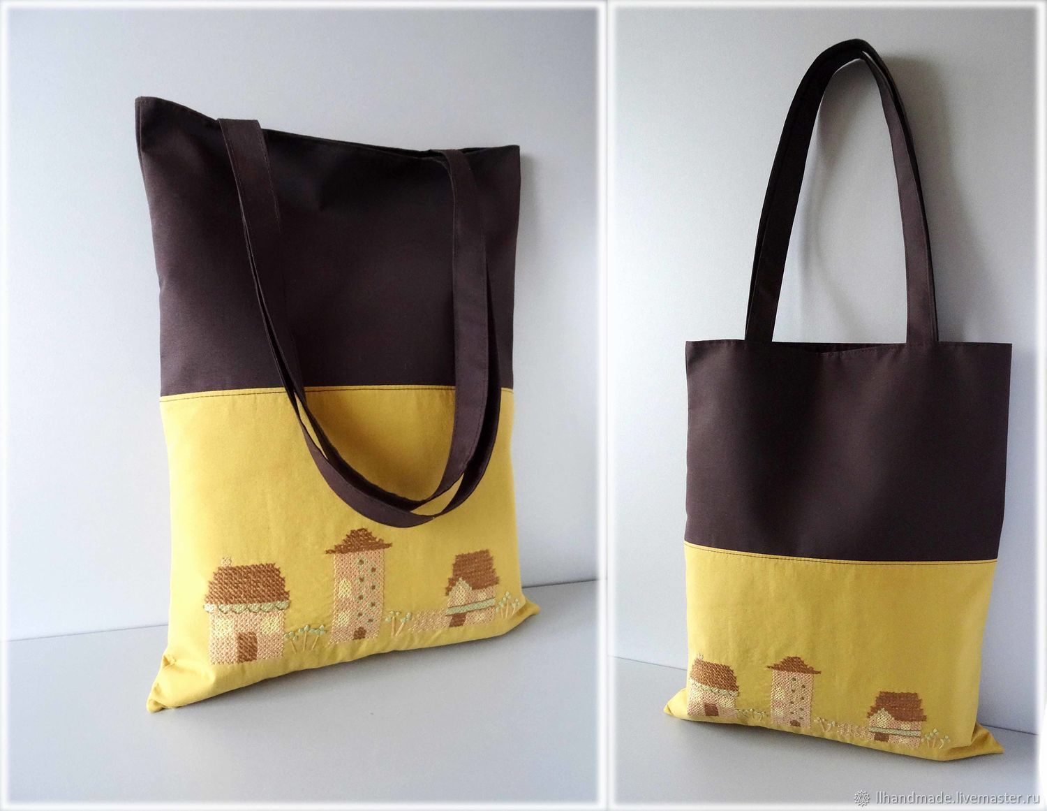 Эко-сумка непромокаемая "Домики" - авоська, коричневая сумка