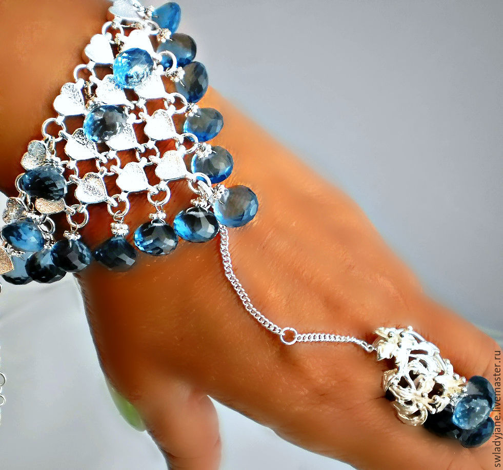 Серебряный браслет+кольцо SLAVE 18400р с голубыми топазами