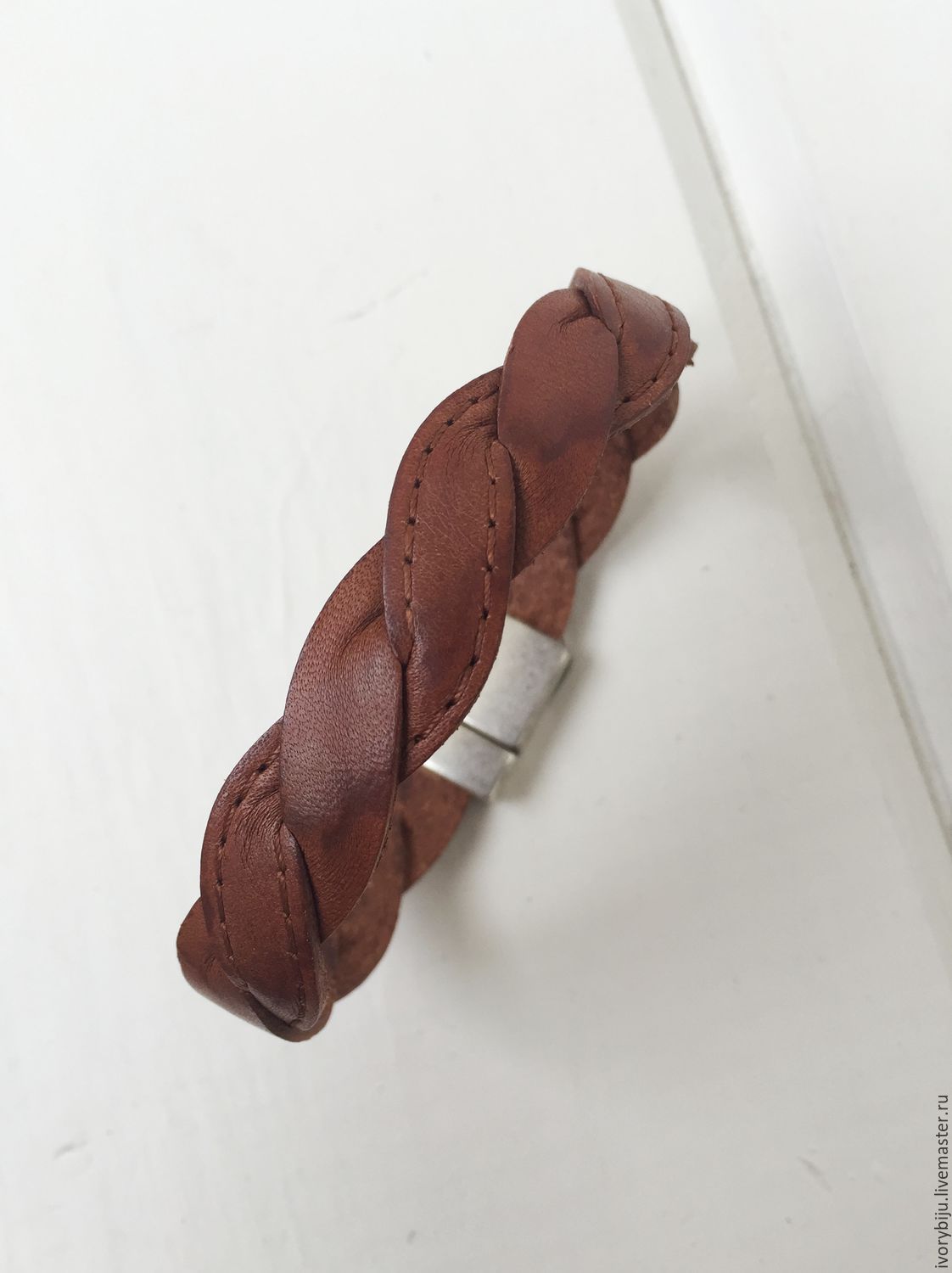 Мужской кожаный браслет из двух скрученных шнуров, коричнево-рыжий