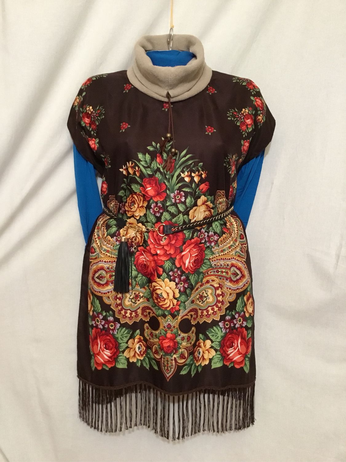 Платье Туника в Павловопосадском стиле Хохлома