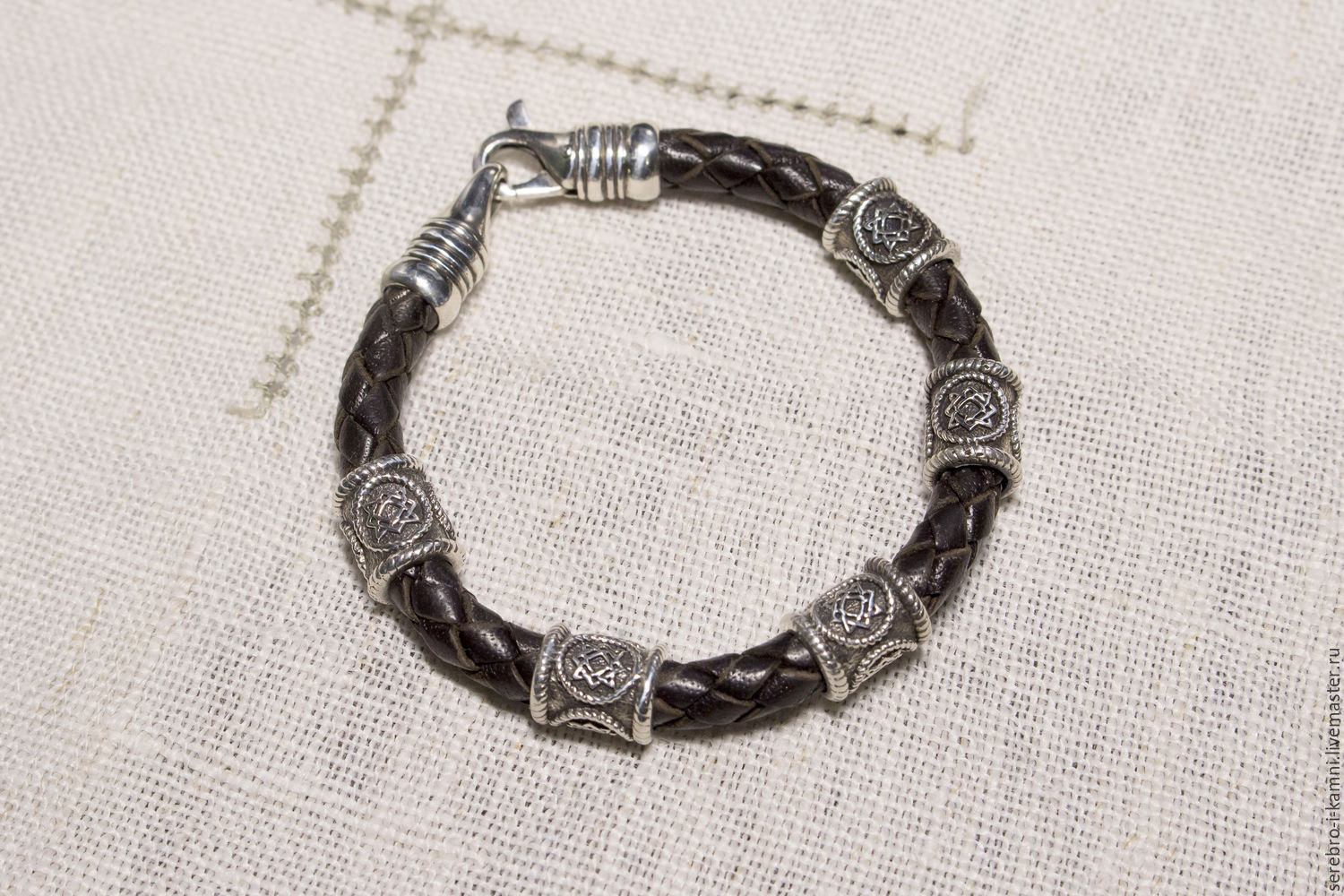 Женский кожаный браслет регализ Лада (серебро 925)