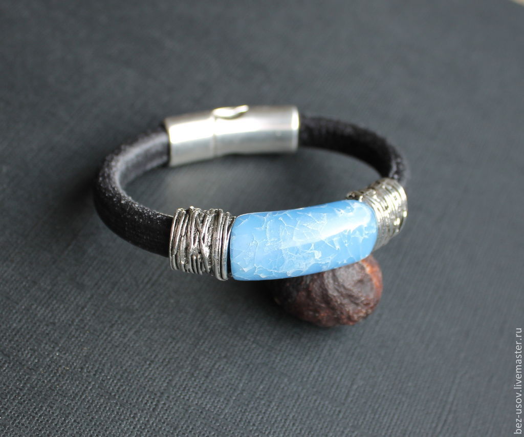 Женский кожаный браслет  Regaliz "Голубой кварц"