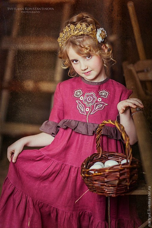 Платье льняное в русском стиле для девочки