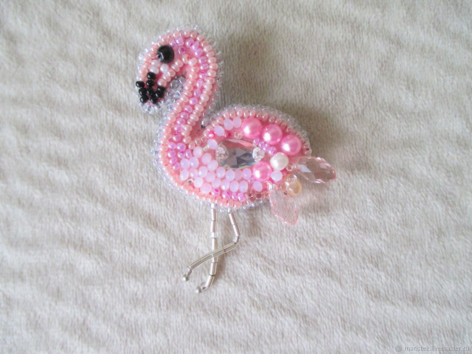 Брошь Фламинго из бисера и перьев. Мастер-класс. 1 часть / DIY Brooch Beaded Flamingo 1 part