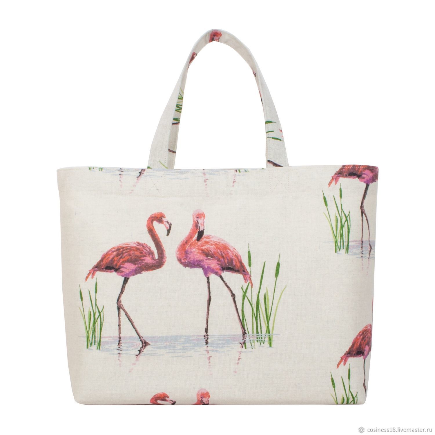 Льняная сумка Фламинго