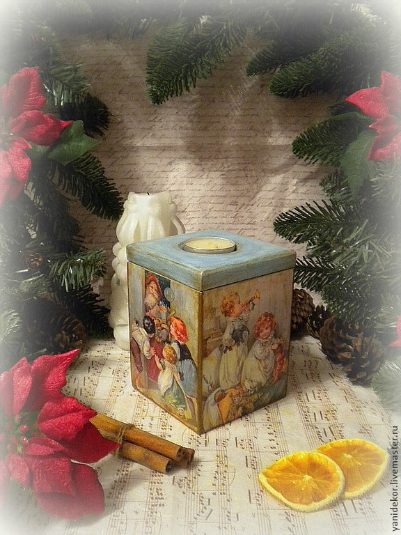 Короб-подсвечник деревянный новогодний Исполнение Желаний