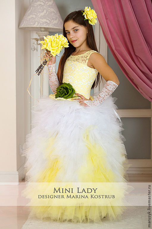 Платье Безэ-желто-белое