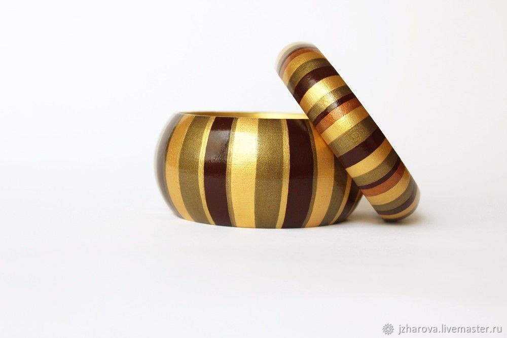 Комплект деревянных браслетов с ручной росписью Однажды в Каире