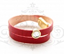 Кожаный браслет-намотка красный с кристаллом в золоте