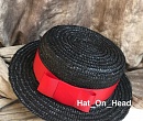 Шляпа канотье из черной соломки с красной ленточкой