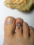 Кольцо на палец ноги "Цветочек", бирюза, wire wrap, серебро