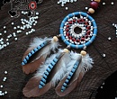 Брелок ловец снов с перьями сойки и голубя, 11 см+подвесная веревочка