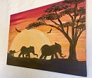 Картина маслом со слоном «Семья» в африканском стиле красный желтый