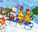 Принт Веселые звери в Новый год. Авторская картина для детской