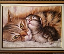 Картина маслом с кошкой и котенком С мамой