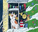 Постер Картина с котом для дома Кот на окне в новый год