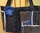 Джинсовая сумка двусторонняя в стиле Бохо с войлочным цветком-брошью
