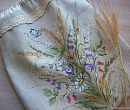 Льняной мешочек для хлеба с росписью. Полевые цветы