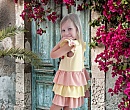Платье для девочки розовое и  желтое. Праздничное платье с принтом