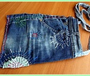 Джинсовая сумка-мини бохо с  декоративной ручной стежкой